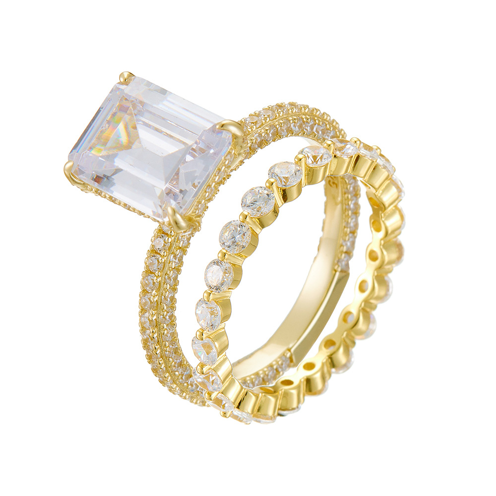 Radiant Rectangle Engagement Ring and Round Eternity Band Set 925 Silver